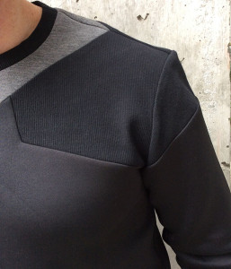 Scott Langton - Mixed Fabric Panelled Neoprene Sweater $245